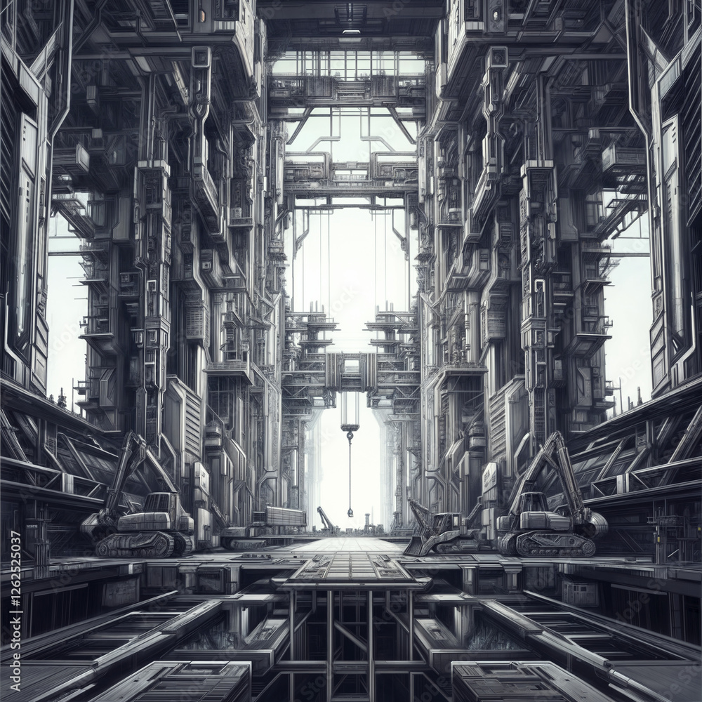 Poster architectural sketch of a modern construction of a building of the future . generative ai