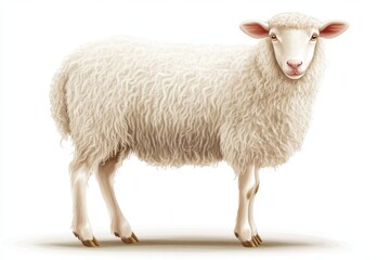 Fototapeta premium Realistic Illustration of a Fluffy White Sheep on a White Background