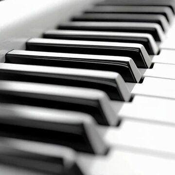 A detailed illustration of a piano keyboard with black and white keys in an elegant layout on a pure white background
