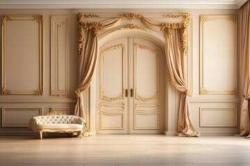 Room Door banner with empty space Without Text, Beige luxury background, holiday banner poster background for advertisement ads