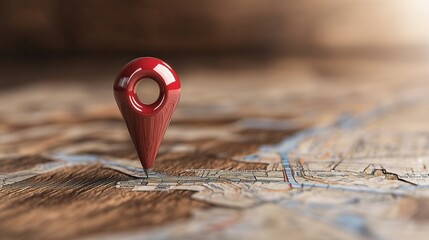 red location pin is positioned prominently on a detailed map, emphasizing geographic features and roads, capturing the essence of navigation during sunset
