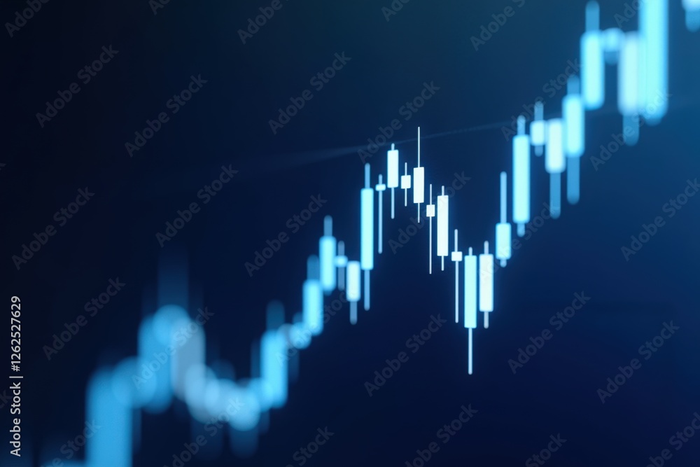 Poster abstract representation of financial market trends with focus on a rising stock chart, highlighting 