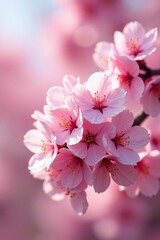 Naklejka premium Delicate pink cherry blossoms in full bloom, springtime close-up , romantic, nature