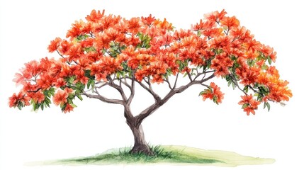 Fototapeta premium Blooming orange tree, isolated, garden, spring