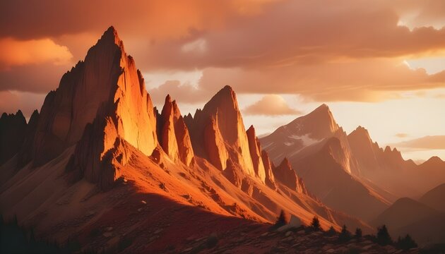 Rugged, rocky mountains with jagged peaks and a stormy sky - Powered by Adobe