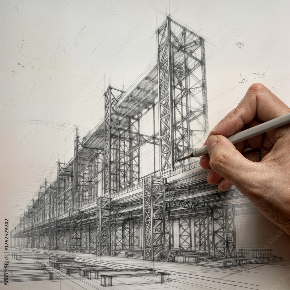 Poster architect draws a drawing of a building . generative ai