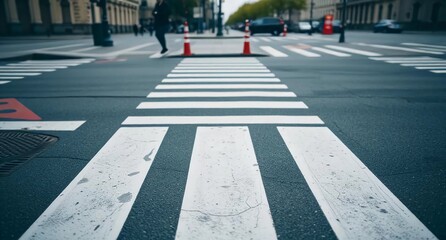 A street crosswalk marked with clear white lines