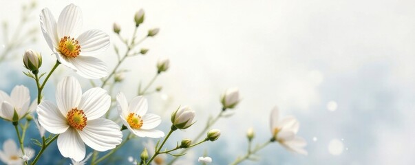 Obraz premium Delicate white floral watercolor wash, ethereal botanicals , clean, ethereal