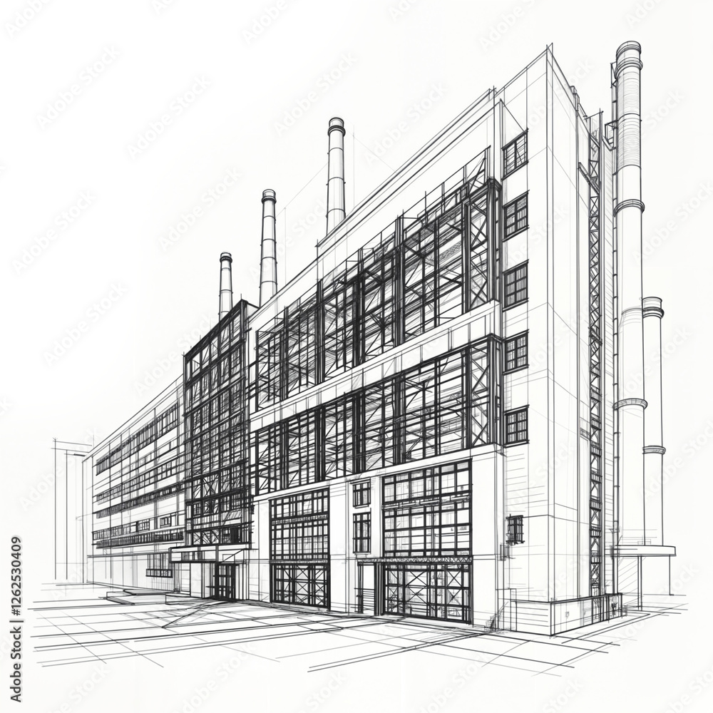 Aufkleber architectural sketch of building line on white background . generative ai