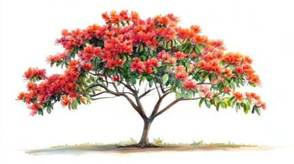 Obraz premium Blooming orange tree, isolated, white background, nature illustration, website design