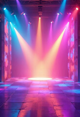 A dynamic and colorful stage background with vibrant gradients and ample text space.