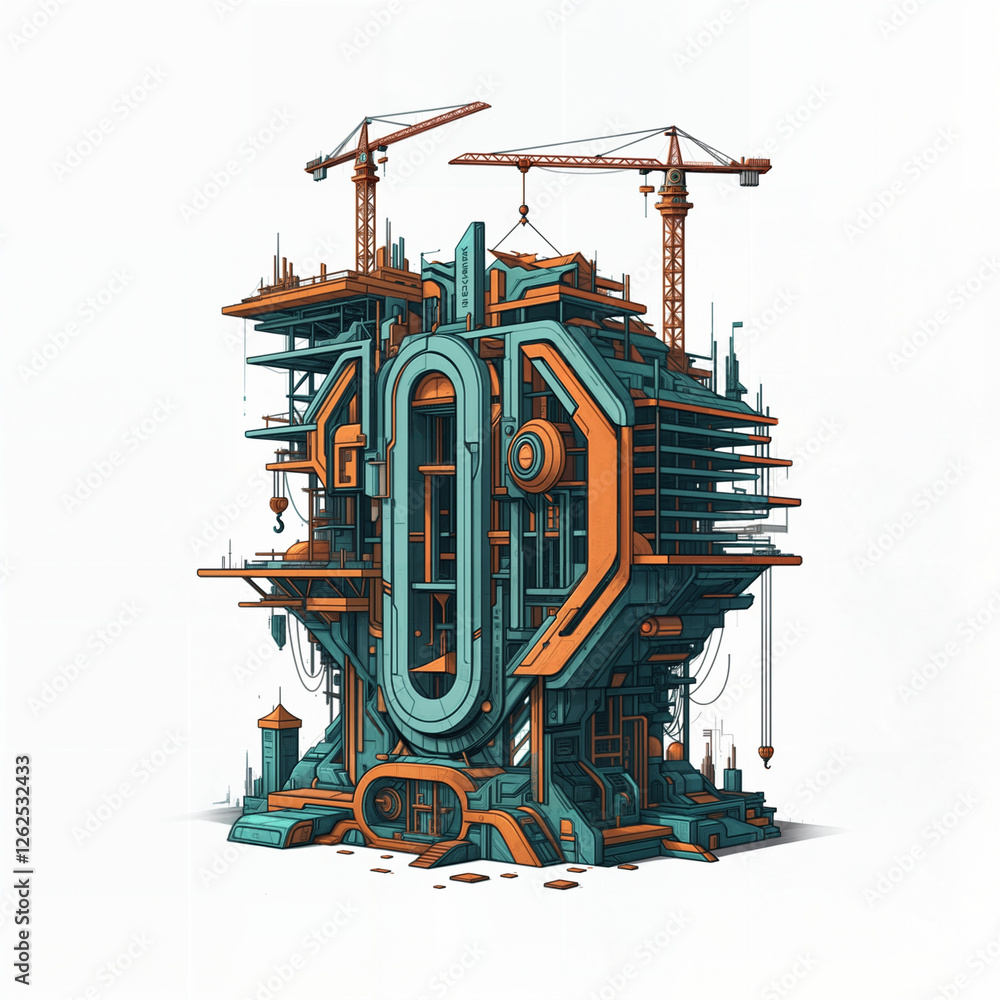 Poster architectural sketch of a modern construction of a building of the future . generative ai