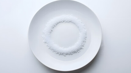 Salt arranged in a circle on a modern white ceramic plate.