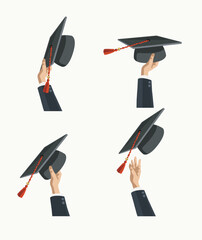 graduation university celebration illustration graduate cap Graduates throwing bachelor hats in the air. Flat design, vector illustration