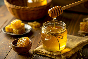 Honey Glass jar with tie 