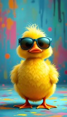 Fototapeta premium Cool Duckling in Sunglasses on Colorful Background