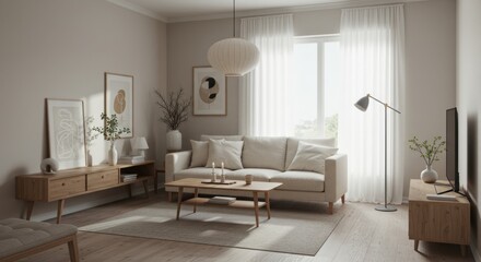Fototapeta premium Serene Japandi Living Room 
