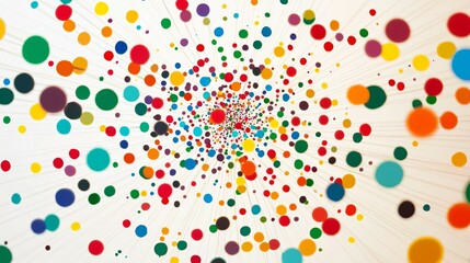 DEI, diversity equity inclusion concept: a burst of colorful polka dots expanding outward from a central point, symbolizing spreading influence of multiple cultures, inclusion,diversity,inspiration