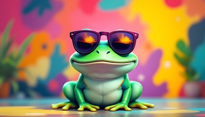 Obraz premium Cool Frog in Sunglasses Summer Fun Colorful Background