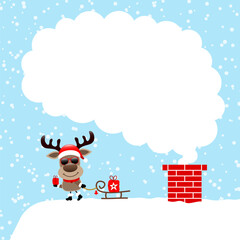 Rentier Sonnenbrille Mit Schlitten Auf Dach Rauchwolke Schnee Blau