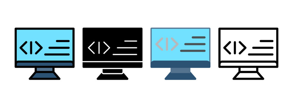 Set of Programming Line, Line Filled, Glyph, Flat Icons