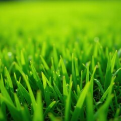 Fototapeta premium Fine blades of fairway grass, even cut, sunlit, background, even