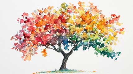 Colorful autumn tree watercolor painting, nature, art
