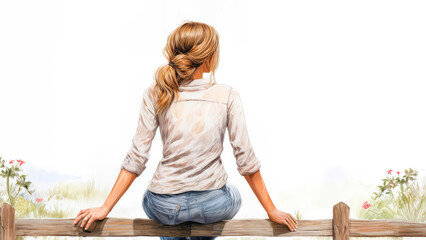 Young woman sitting on a fence