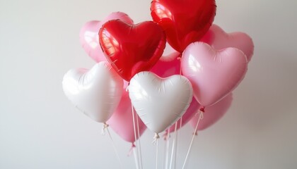 Romantic Heart-Shaped Balloon Cluster in Red, Pink, and White
