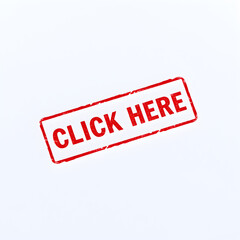 Click Here text stamp red rubber stamp on white background. Generative AI