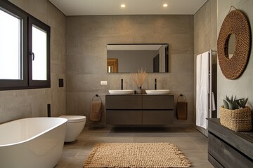 Modern bathroom design with minimalistic features, natural elements, and soothing color palette in contemporary home