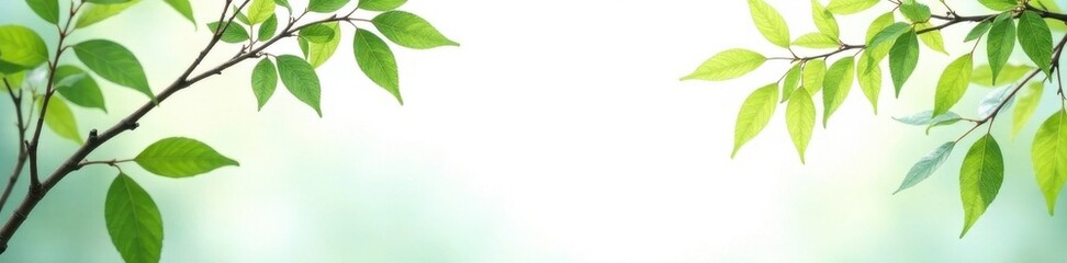 Obraz premium Intricate willow branch frame, delicate green foliage, clean white backdrop, texture, organic, nature