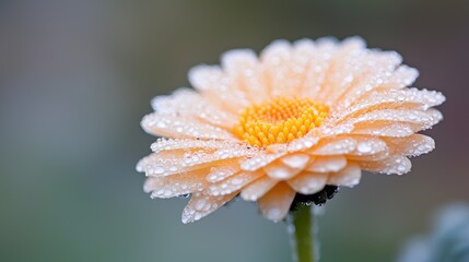 Close-up of dew-kissed peach gerbera in garden. Possible use Nature photography
