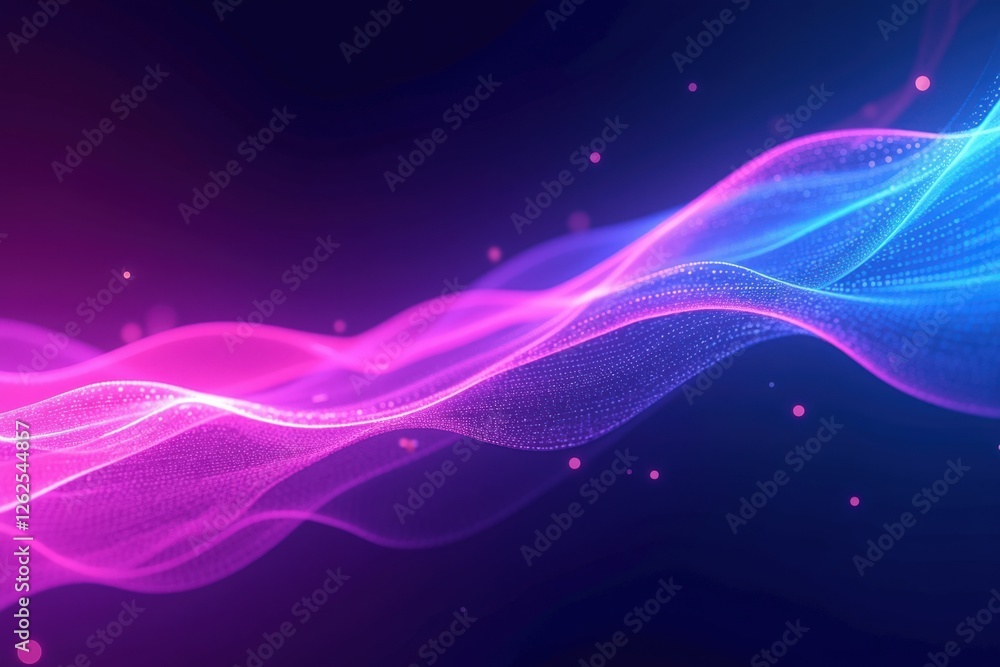 Poster a vibrant abstract wave pattern in blue and pink colors against a dark background, creating a visual