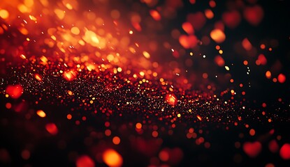 Romantic Red Heart Burst A Dreamy Cascade of Hearts and Golden Bokeh Lights on a Deep Red Backdrop