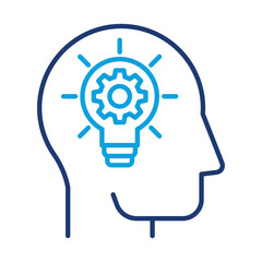 Vector icon of a Head with a Lightbulb. This icon shows a brain with a lightbulb, representing the process of generating creative ideas and solving problems.