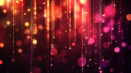 Obraz premium A dynamic cybernetic data stream with glowing red, orange, and gold cascading lights, representing digital communication and AI networks 