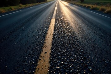 Smooth black asphalt, subtle tire marks, slight sheen, new, street, asphalt