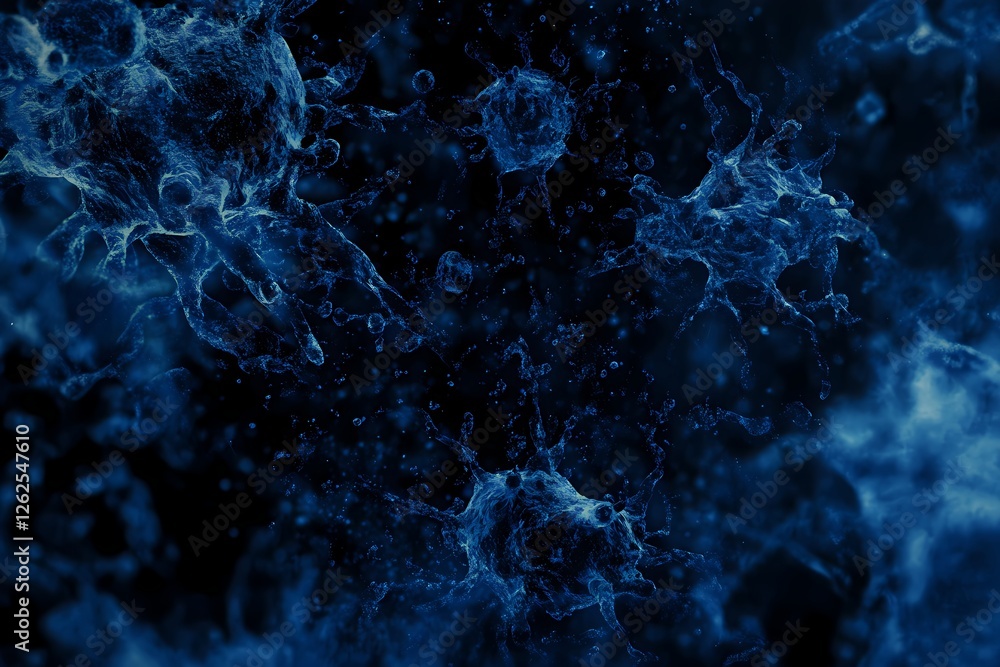 Poster abstract dark science microscopic background with blue neurological connections. scientific medical 