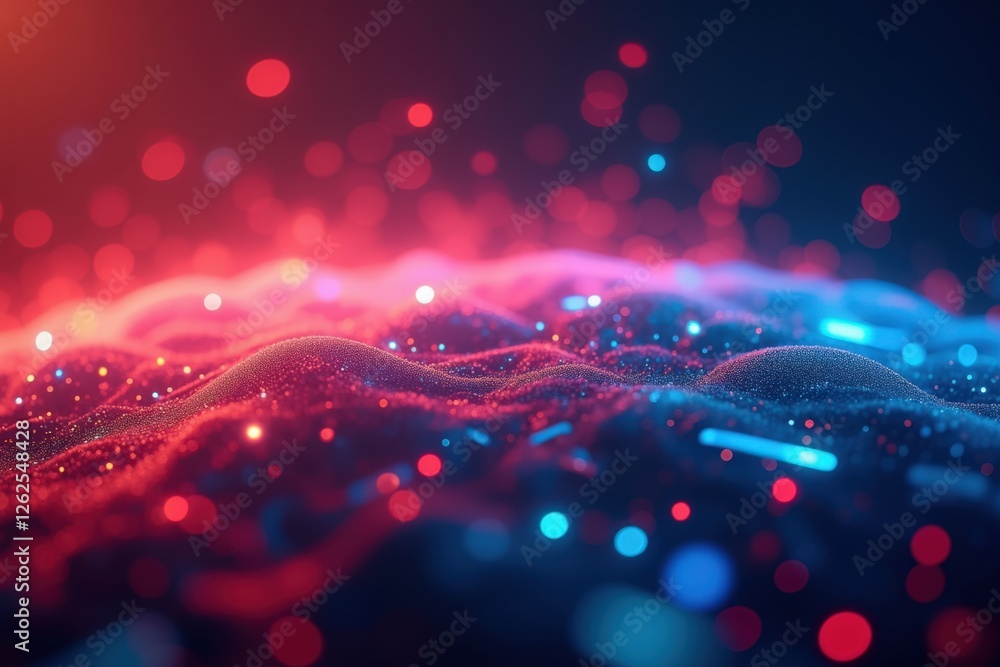 Poster vibrant cosmic waves: an abstract representation of colorful light and fluid motion in a digital uni