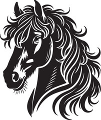 Horse face big hair vector black and white