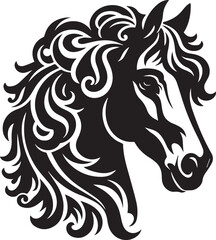 Horse face big hair vector black and white
