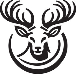 Tribal-Style Deer Head Vector Illustration Black and White