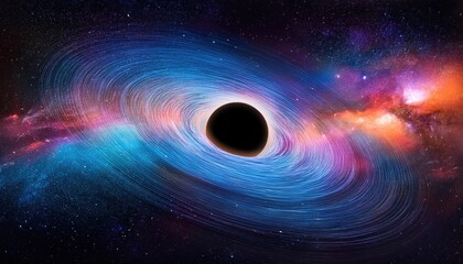  cosmic black hole surrounded by vibrant galaxy and colorful nebulae in deep space 
