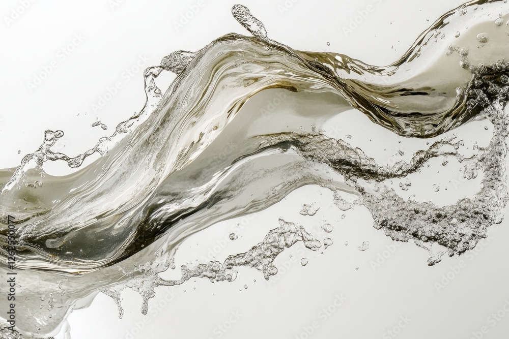Poster flowing transparent water creating dynamic shapes and splashes