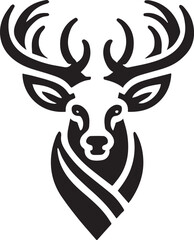 Tribal-Style Deer Head Vector Illustration Black and White