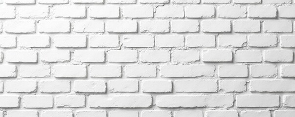 Fototapeta premium Large-scale whitewashed brick wall Uneven mortar lines , interior, whitewashed