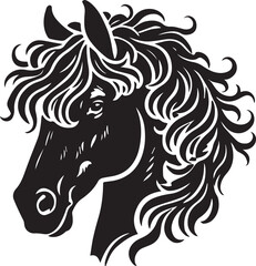 Horse face big hair vector black and white