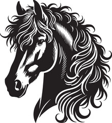 Horse face big hair vector black and white