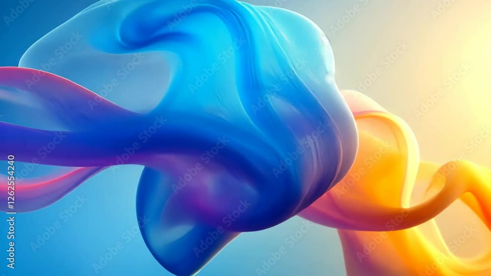 Poster abstract swirls of blue and orange blend harmoniously against a soft gradient background creating an